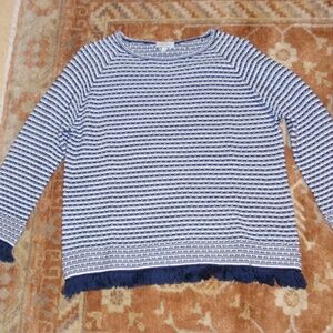 Kinross Navy and White 100% Cotton Sweater Size Medium